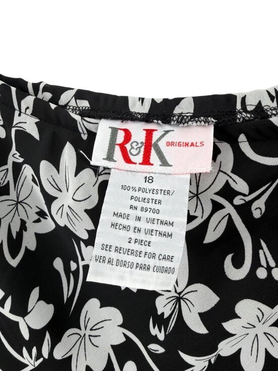R&K ORIGINALS BLACK & WHITE FLORAL PRINT RUFFLE BOTTOM SKIRT - 18 - Picture 4 of 4